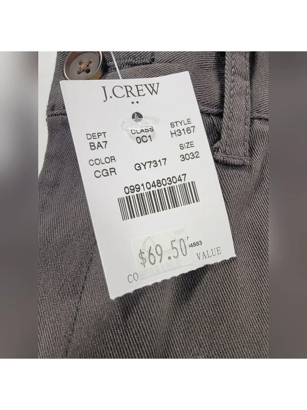 NEW J. Crew Chino Khaki Pants Mens 30x32 Slim Fit Flex Stretch Gray NWT